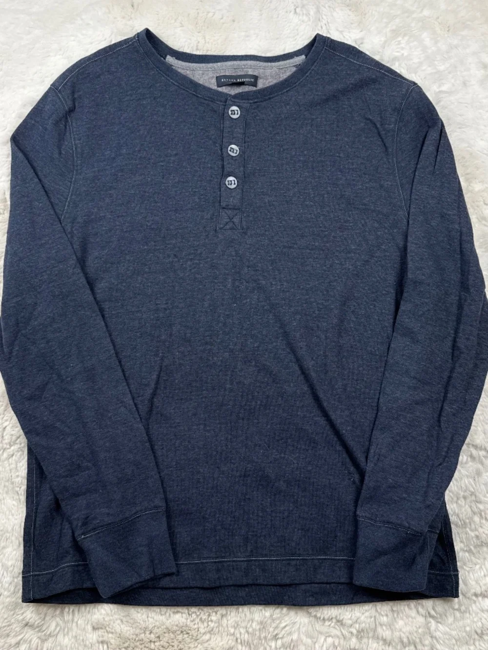 Banana Republic Cotton Blend Blue Grey Henley Long Sleeve 3 Button T-Shirt Large